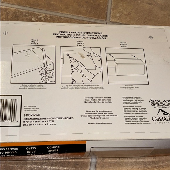 NWT Gibraltar Mailbox in White Wall Mounted Textured Finished L4009WW0 - Picture 5 of 6